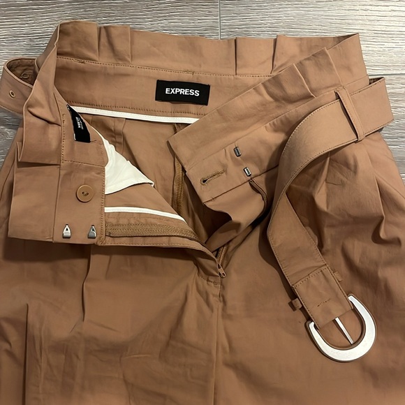 Express Tan Wide Leg Paper Bag Waist Pant - Picture 5 of 8